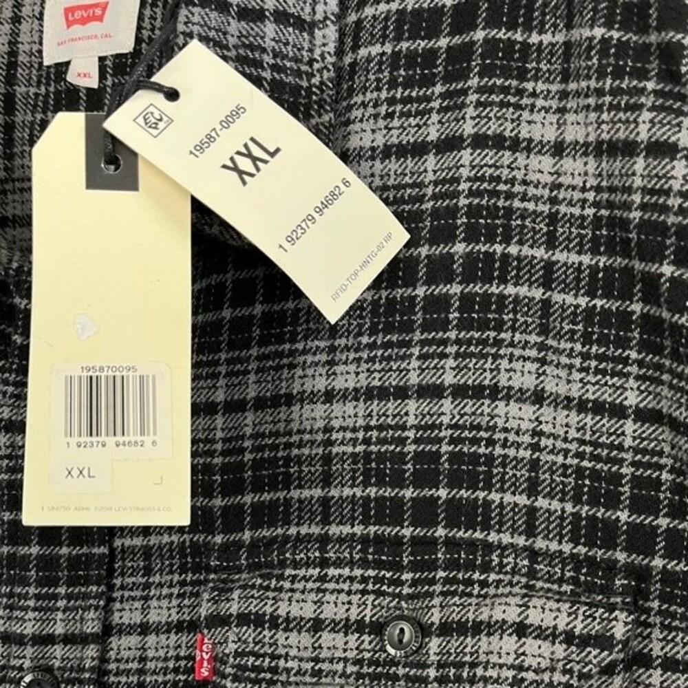NWT LEVI’S Classic 100% Cotton Flannel Checkered Casual Navy/Gray Shirt Sz XXL - Picture 9 of 11